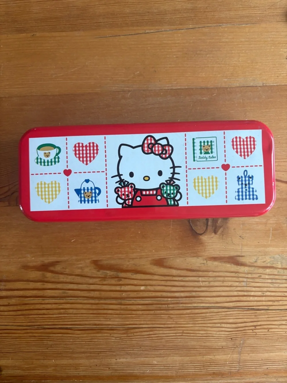 VTG Sanrio Hello Kitty Pencil Case Tin Box Red Pen Case Metal 1995 rare
